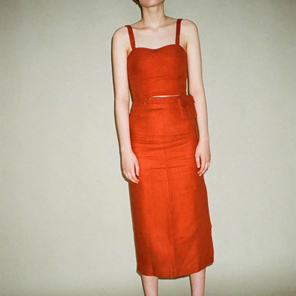 PALOMA WOOL Aquila Red Linen Skirt and Crop Top 34 XS - Picture 4 of 16